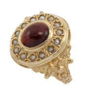 Cabochon garnet and pearl ring in 14 carat gold-Vintage Rings-The Antique Ring Shop