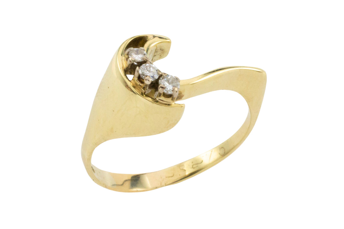 Three stone diamond ring in 14 carat gold-Vintage Rings-The Antique Ring Shop