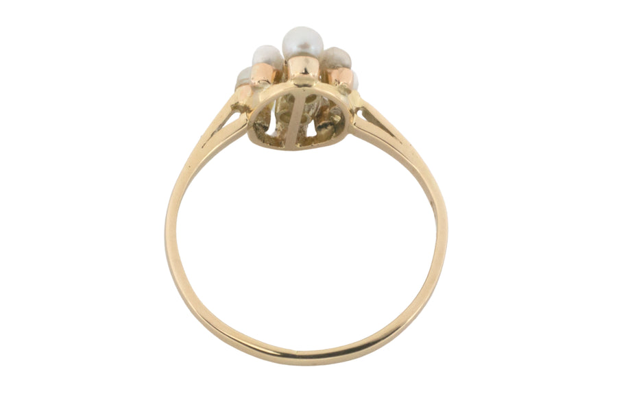 Pearl and old cut diamond ring in 14 carat gold-vintage rings-The Antique Ring Shop