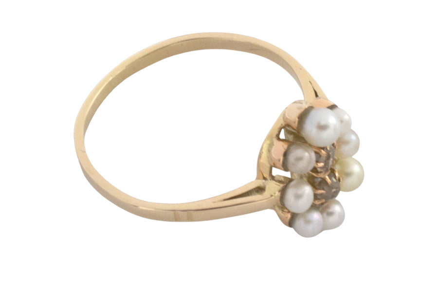 Pearl and old cut diamond ring in 14 carat gold-vintage rings-The Antique Ring Shop