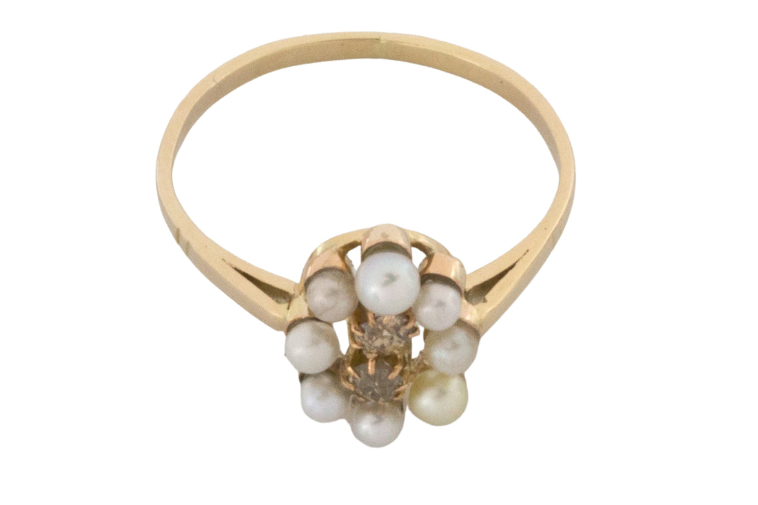 Pearl and old cut diamond ring in 14 carat gold-vintage rings-The Antique Ring Shop