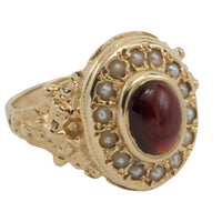 Cabochon garnet and pearl ring in 14 carat gold-Vintage Rings-The Antique Ring Shop