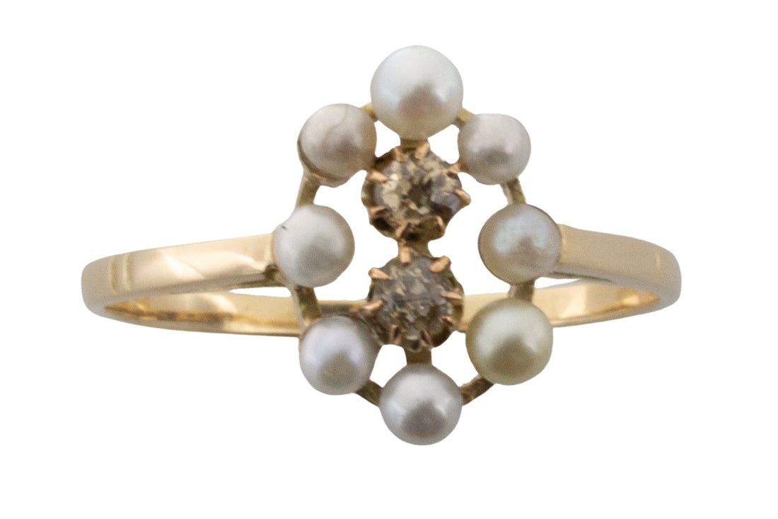 Pearl and old cut diamond ring in 14 carat gold-vintage rings-The Antique Ring Shop