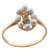 Pearl and old cut diamond ring in 14 carat gold-vintage rings-The Antique Ring Shop