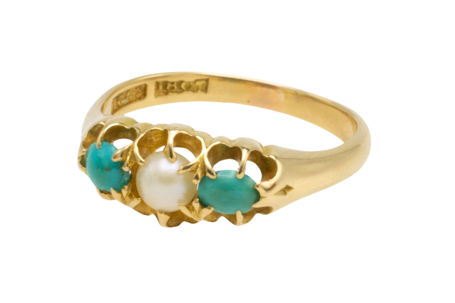 Victorian turquoise and pearl ring in 18 carat gold-Antique rings-The Antique Ring Shop