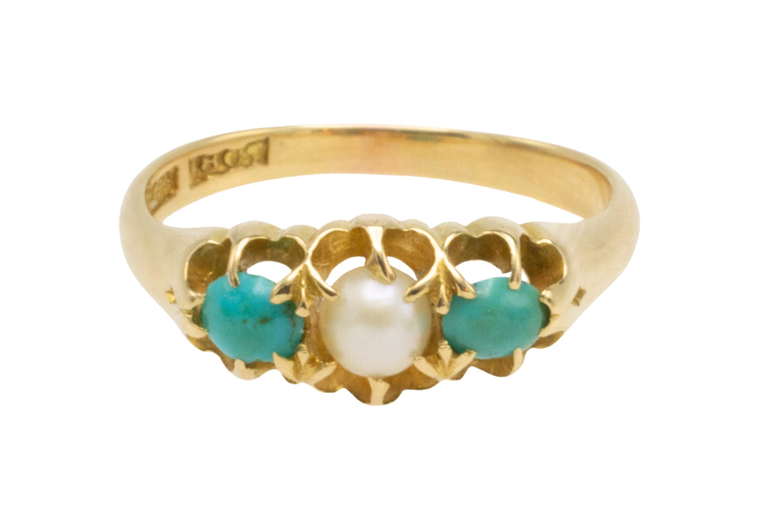 Victorian turquoise and pearl ring in 18 carat gold-Antique rings-The Antique Ring Shop