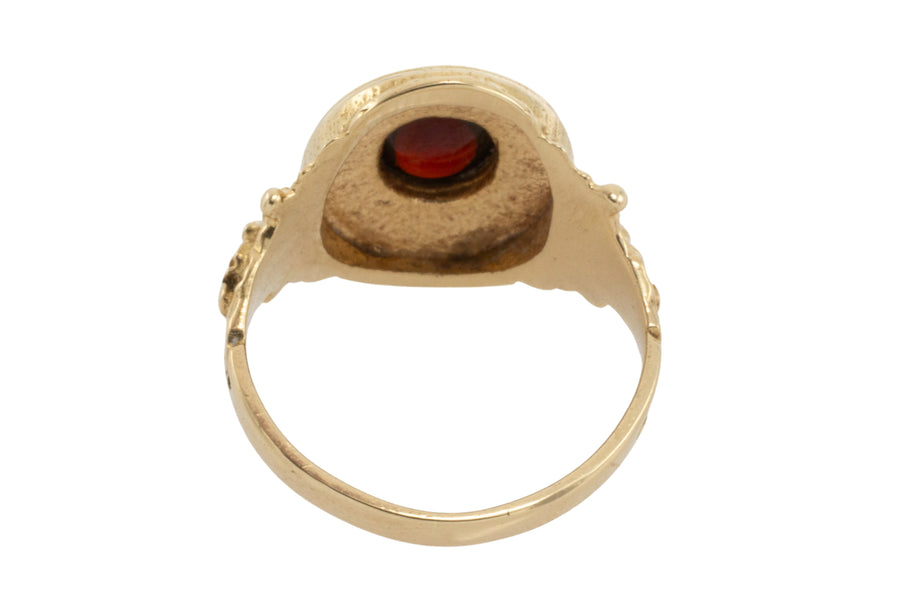 Cabochon garnet and pearl ring in 14 carat gold-Vintage Rings-The Antique Ring Shop