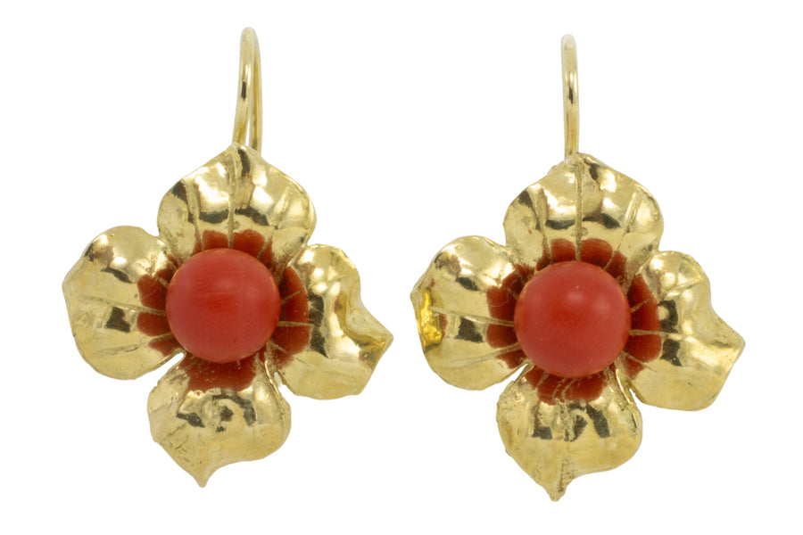 Vintage 18 carat gold pendant earrings-Earrings-The Antique Ring Shop