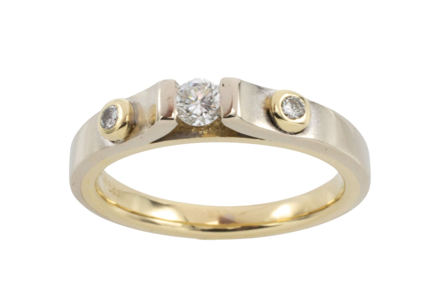 Yellow and white gold three stone diamond ring-wedding rings-The Antique Ring Shop