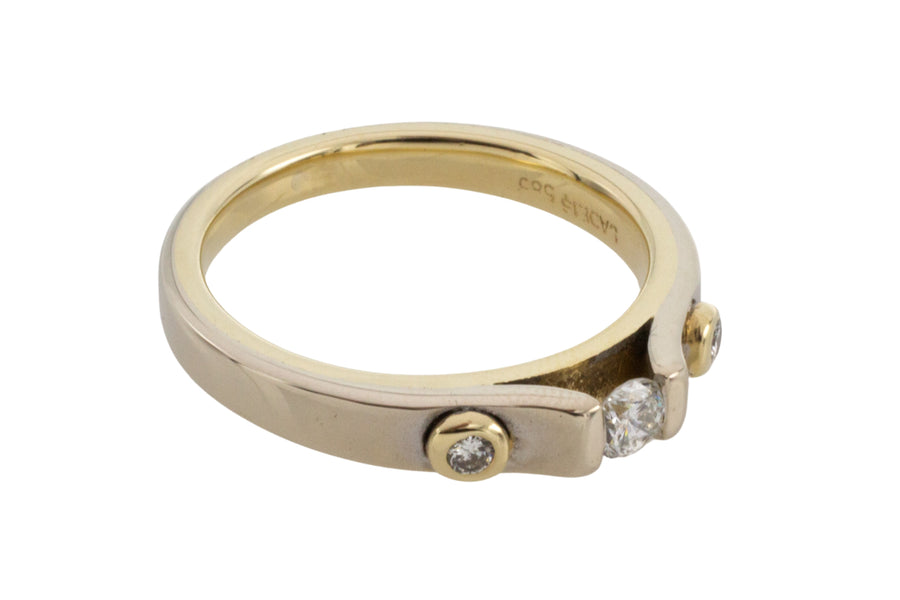 Yellow and white gold three stone diamond ring-wedding rings-The Antique Ring Shop