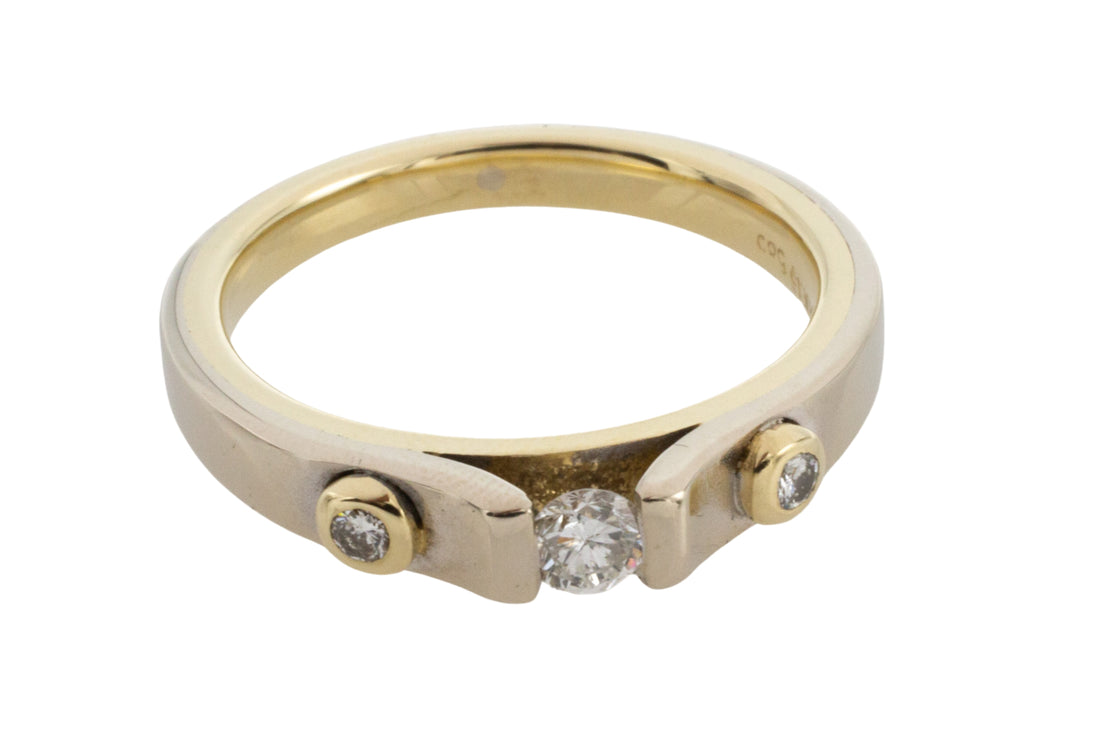 Yellow and white gold three stone diamond ring-wedding rings-The Antique Ring Shop