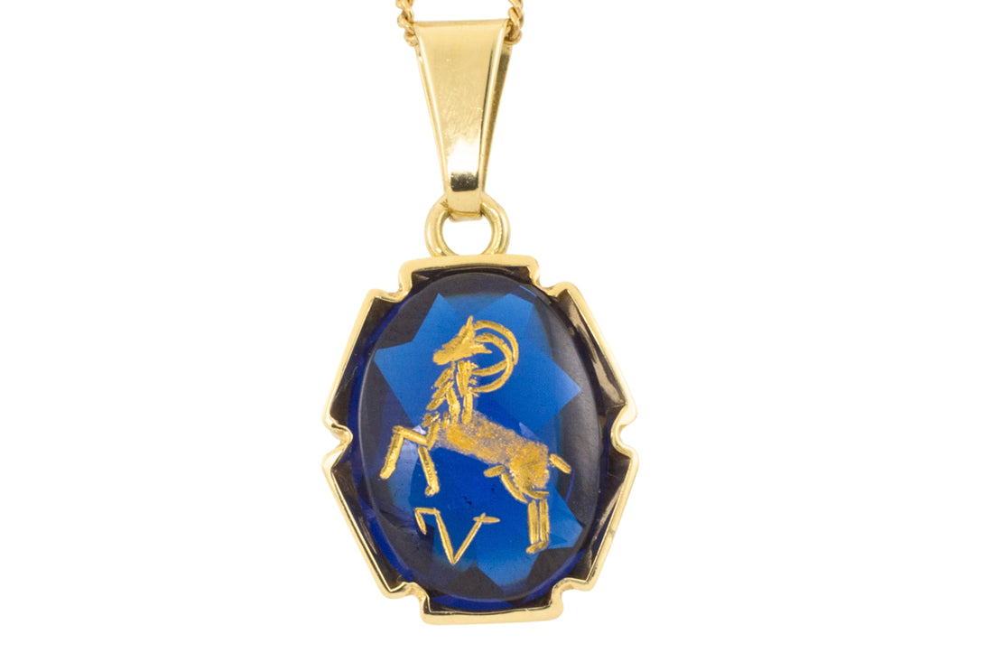 Aries zodiac pendant and chain-Pendants-The Antique Ring Shop