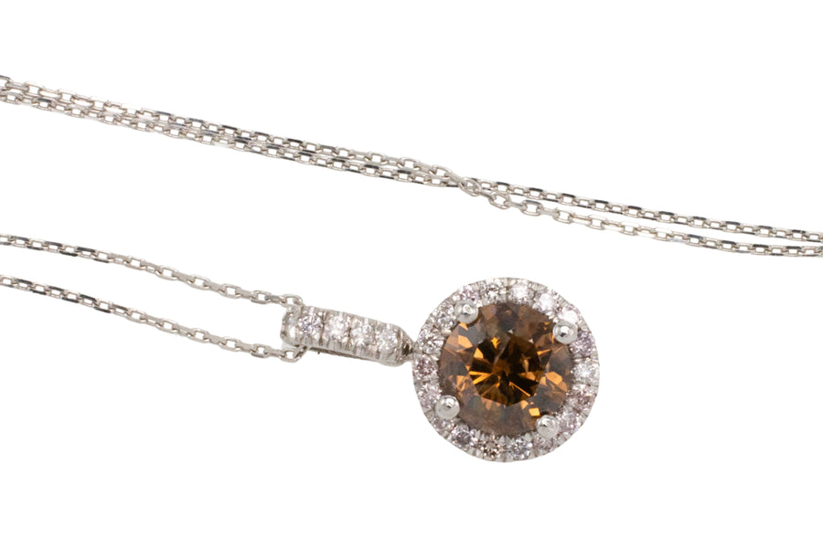 Brown diamond pendant in white gold-Pendants-The Antique Ring Shop