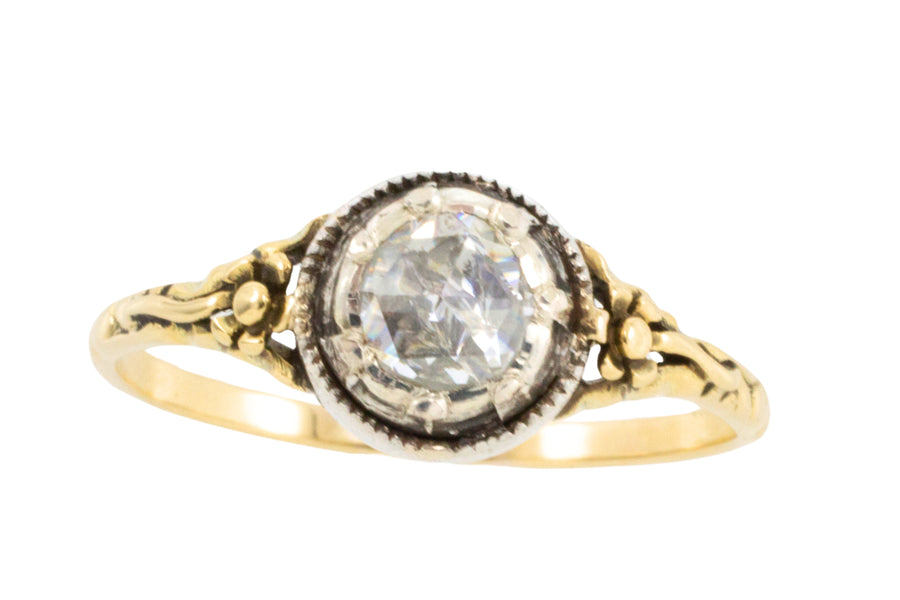 Rose diamond solitaire ring in silver and gold-Antique rings-The Antique Ring Shop