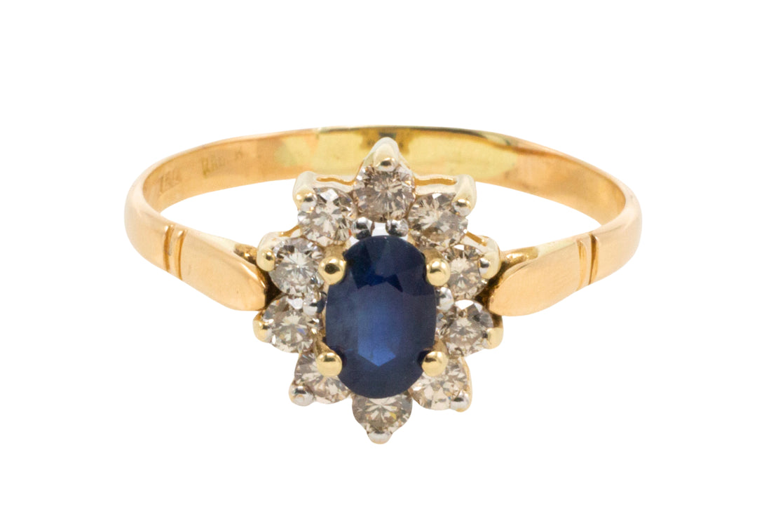 Vintage sapphire and diamond cluster ring in 18 carat gold-engagement rings-The Antique Ring Shop