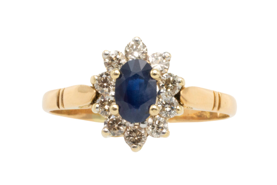 Vintage sapphire and diamond cluster ring in 18 carat gold-engagement rings-The Antique Ring Shop