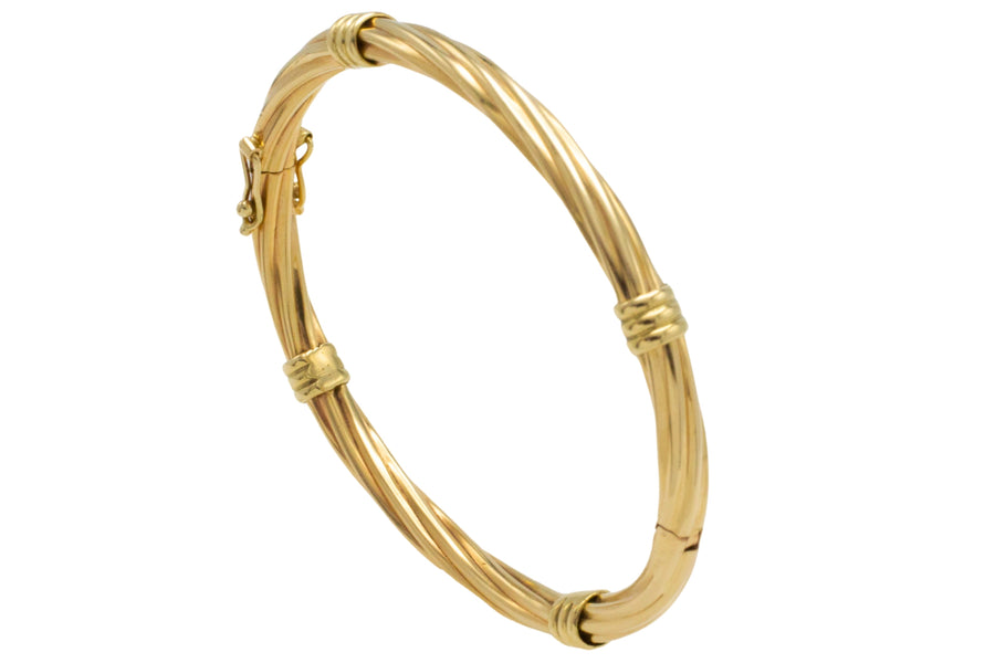 Vintage rope pattern hinged bracelet in 14 carat gold-Bracelets-The Antique Ring Shop