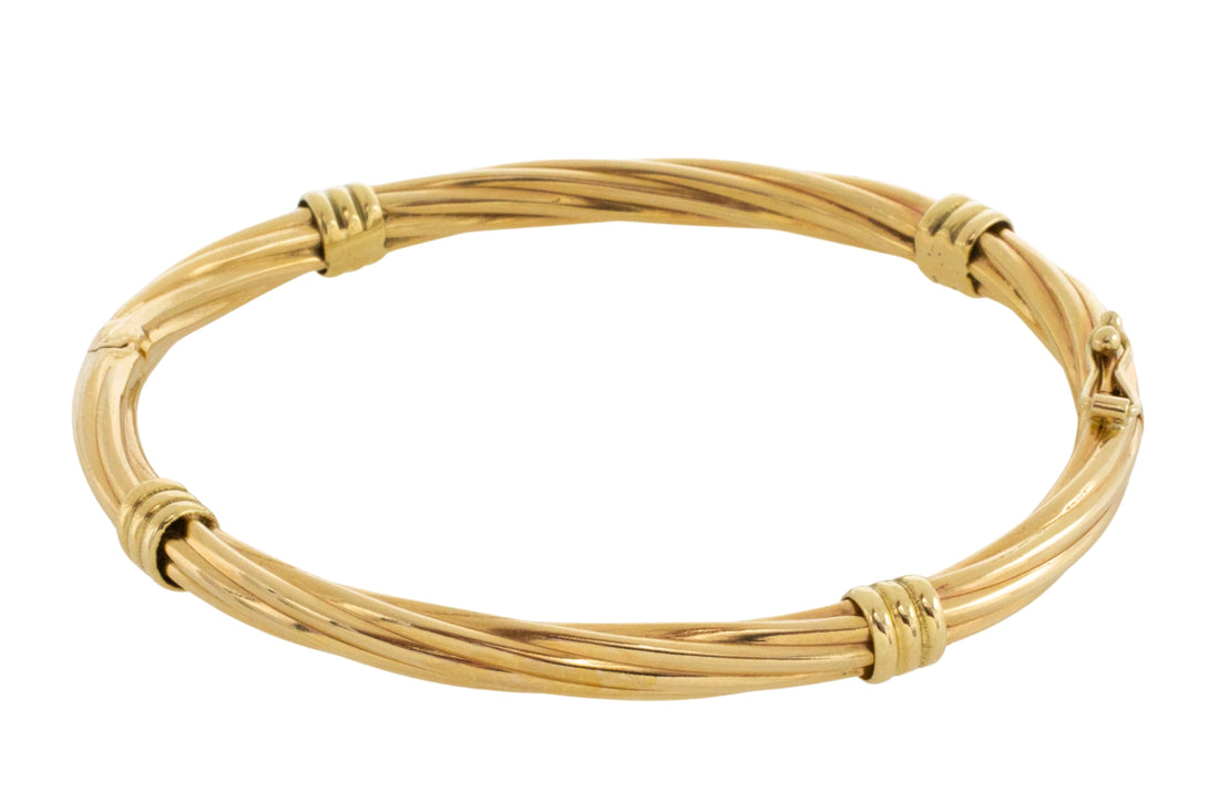 Vintage rope pattern hinged bracelet in 14 carat gold-Bracelets-The Antique Ring Shop