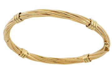 Vintage rope pattern hinged bracelet in 14 carat gold-Bracelets-The Antique Ring Shop