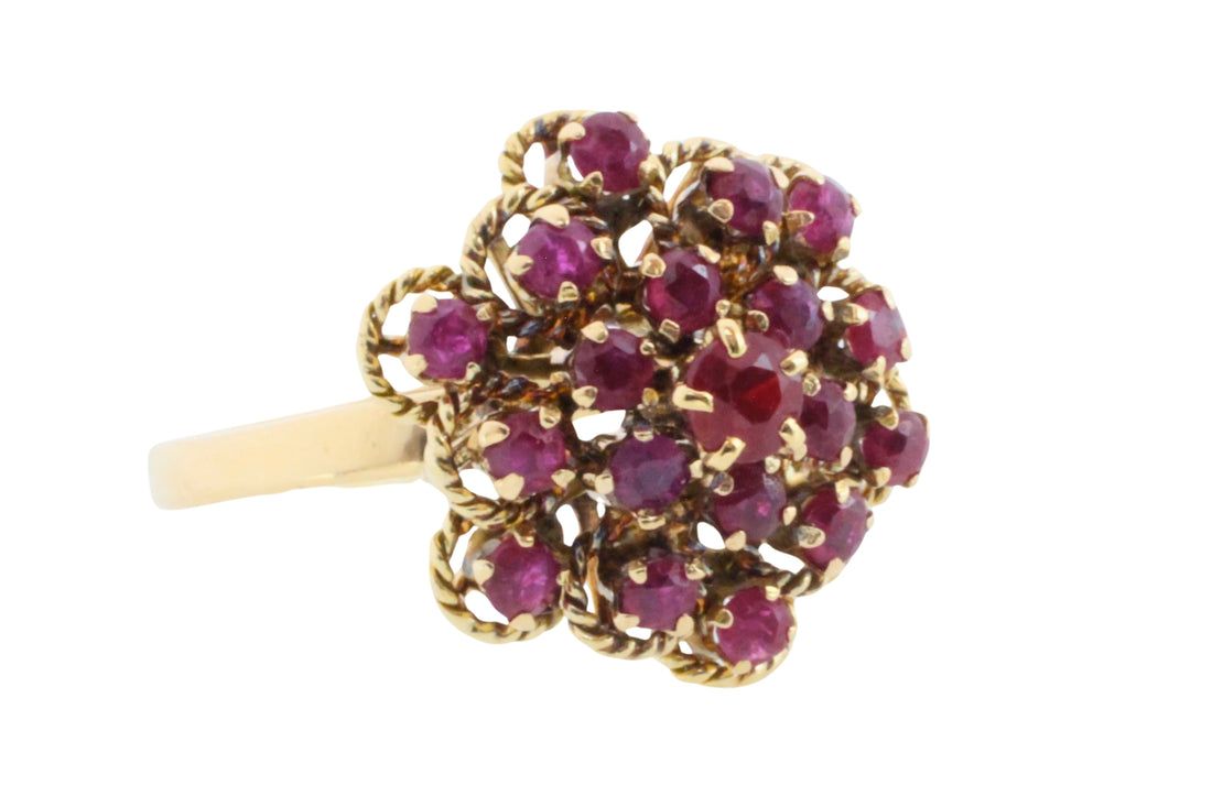 Ruby cluster ring in 18 carat gold-Vintage Rings-The Antique Ring Shop