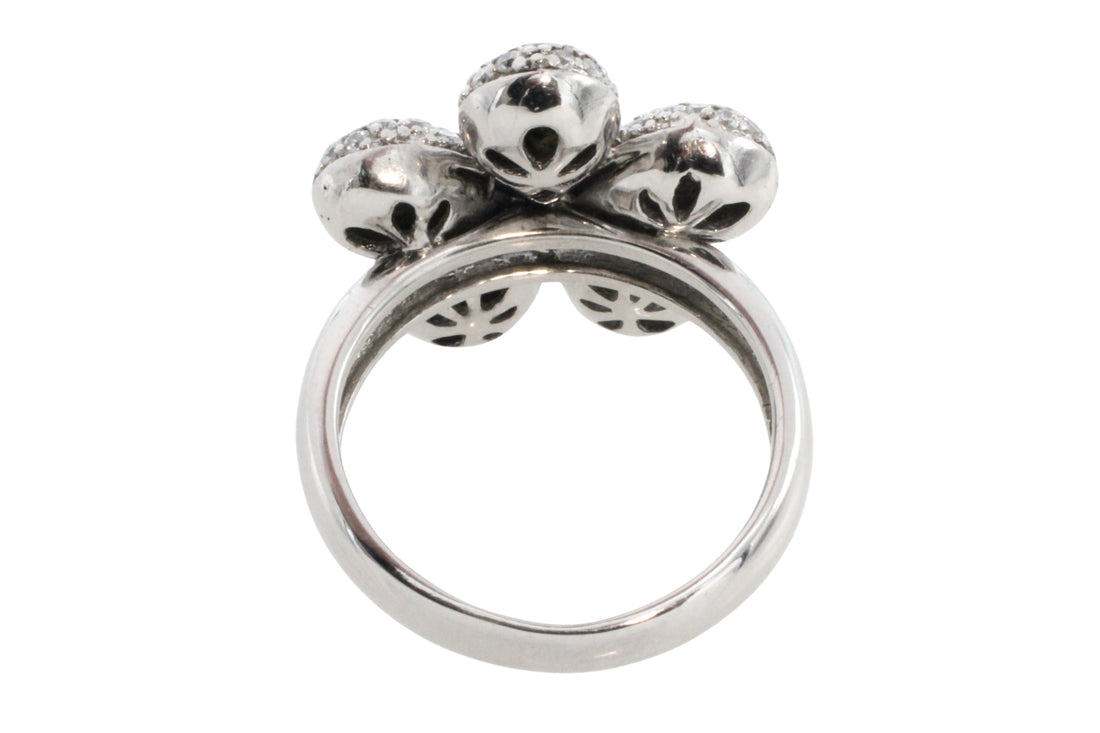 White gold flower ring with diamonds-Vintage Rings-The Antique Ring Shop