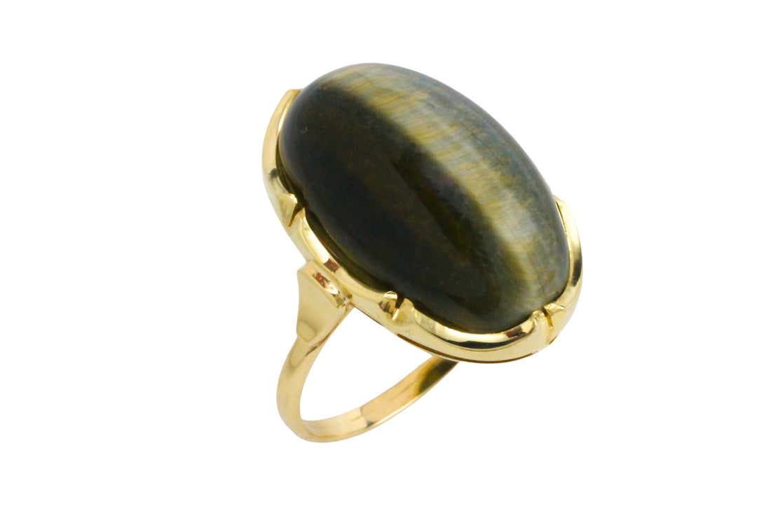 Tigers eye ring in 14 carat gold-The Antique Ring Shop