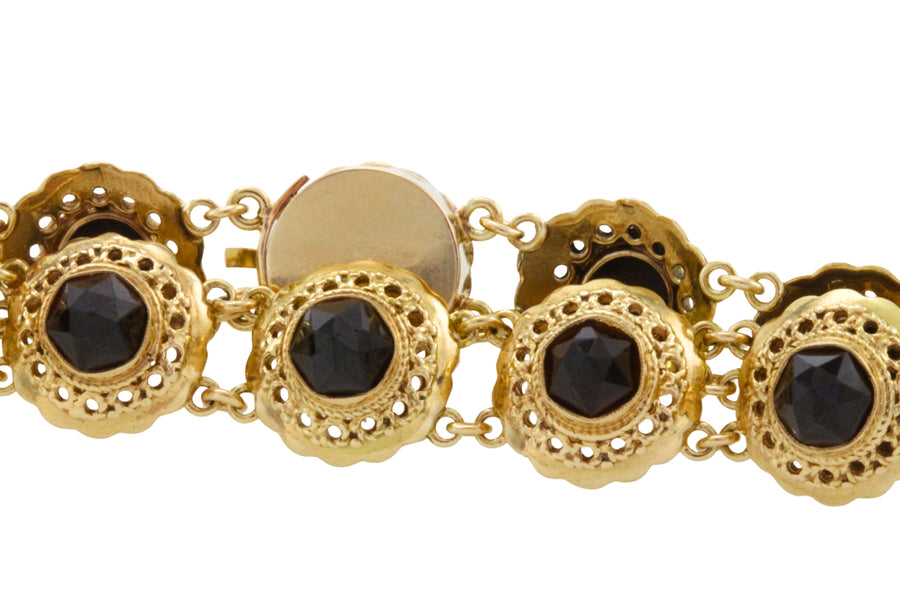 Vintage 14 carat gold link bracelet with garnets-Bracelets-The Antique Ring Shop