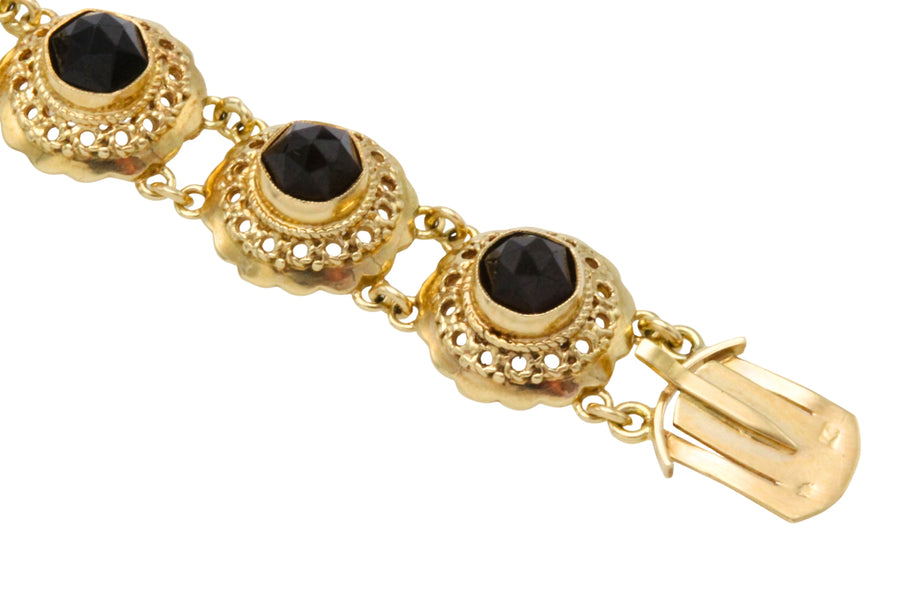 Vintage 14 carat gold link bracelet with garnets-Bracelets-The Antique Ring Shop