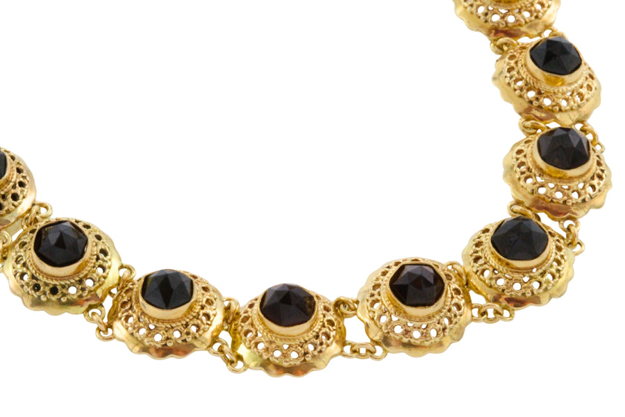 Vintage 14 carat gold link bracelet with garnets-Bracelets-The Antique Ring Shop