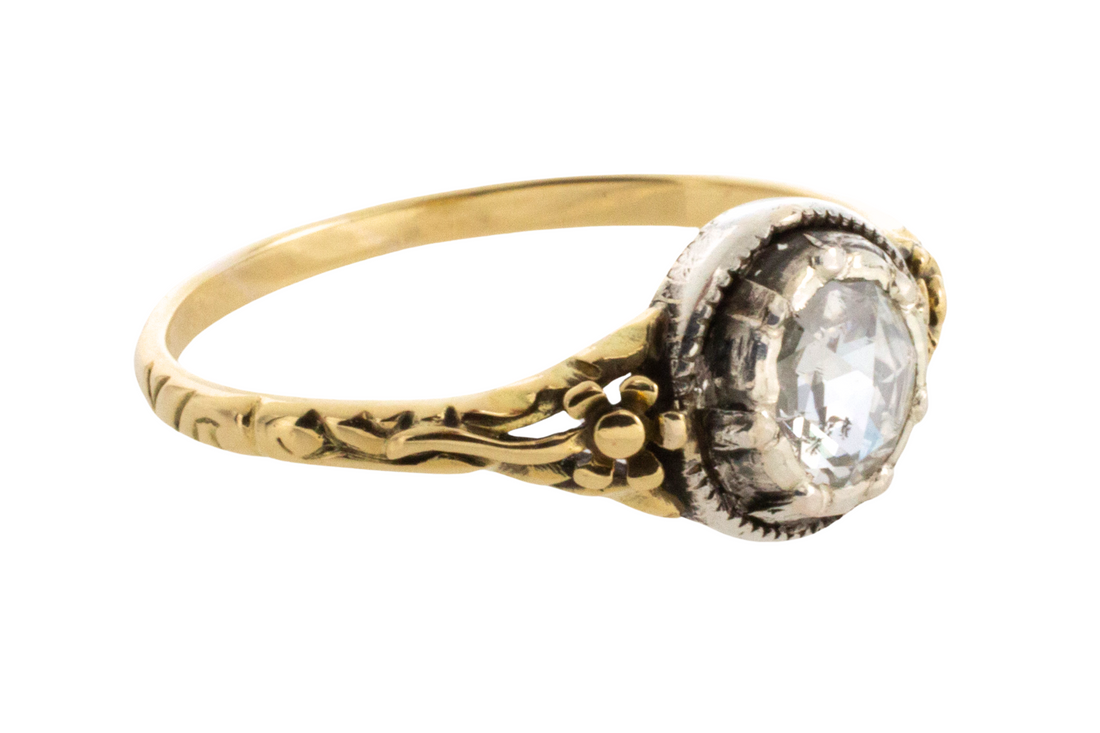 Rose diamond solitaire ring in silver and gold-Antique rings-The Antique Ring Shop