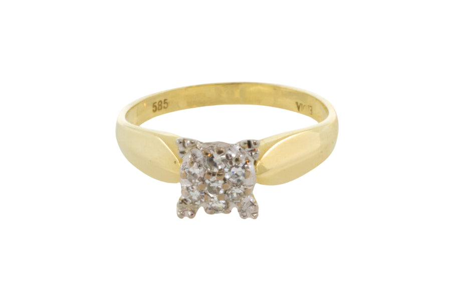 14 carat gold solitaire style ring with diamonds-engagement rings-The Antique Ring Shop