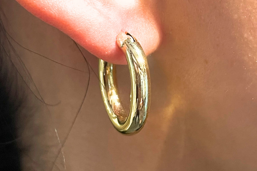 Oval hoop earrings in 18 carat gold-Earrings-The Antique Ring Shop