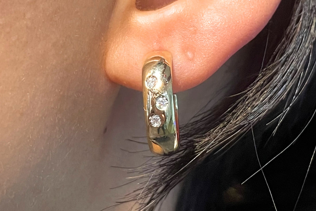 Hoop earrings with diamonds-Earrings-The Antique Ring Shop