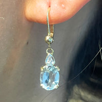 Aquamarine and diamond earrings in 14 carat gold-Earrings-The Antique Ring Shop