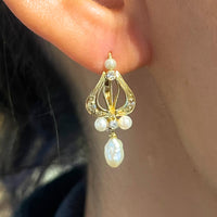 Vintage pearl and diamond earrings-Earrings-The Antique Ring Shop