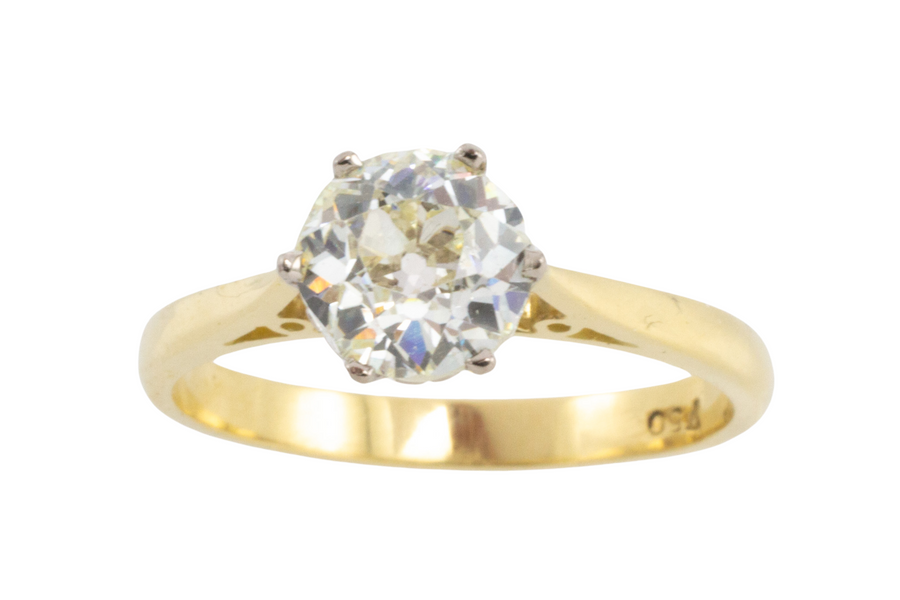 1.40 carat Old Mine cut diamond solitaire ring-engagement rings-The Antique Ring Shop