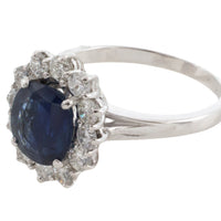 Sapphire and diamond cluster ring in white gold-engagement rings-The Antique Ring Shop