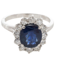 Sapphire and diamond cluster ring in white gold-engagement rings-The Antique Ring Shop