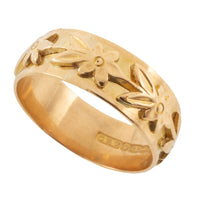 Vintage 22 carat gold band with flower motif-wedding rings-The Antique Ring Shop