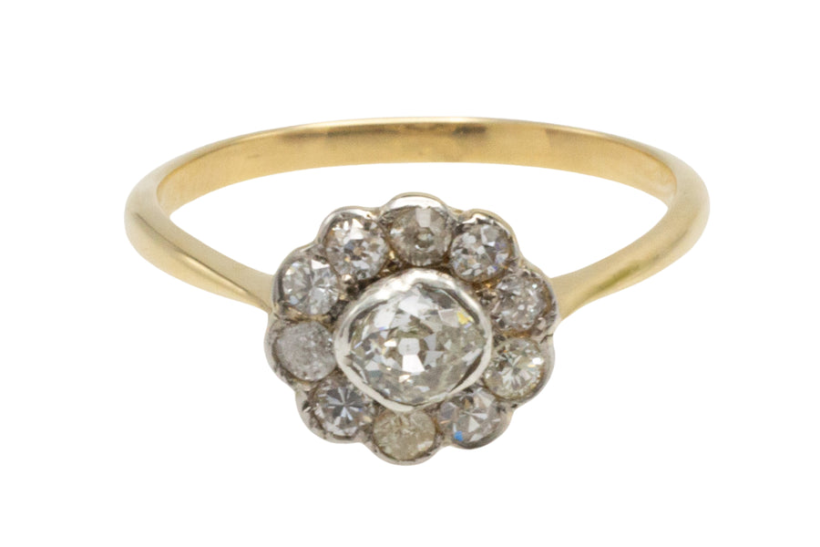 Vintage cluster ring in 18 carat gold and silver-Vintage Rings-The Antique Ring Shop