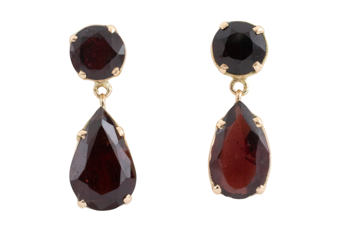 Vintage garnet pendant earrings-Earrings-The Antique Ring Shop