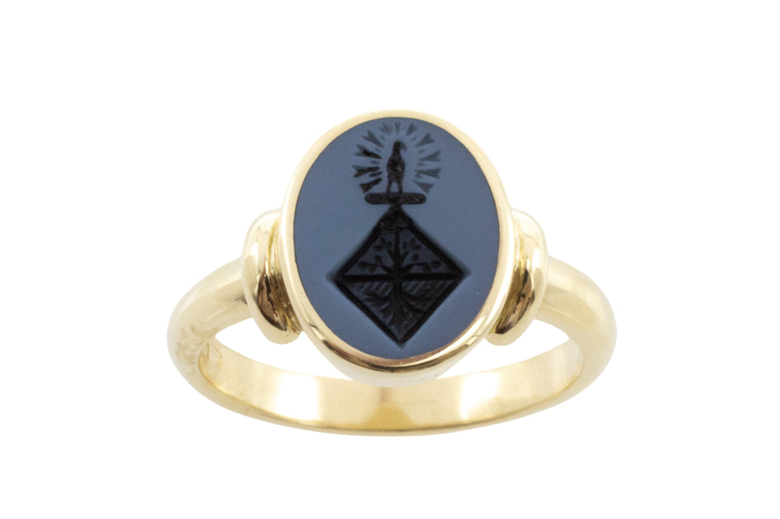 Agate signet ring with intaglio-Vintage Rings-The Antique Ring Shop