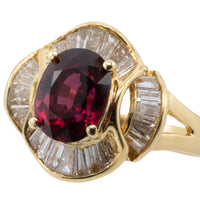 Baguette cut diamond ring with garnet-Vintage Rings-The Antique Ring Shop