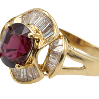 Baguette cut diamond ring with garnet-Vintage Rings-The Antique Ring Shop