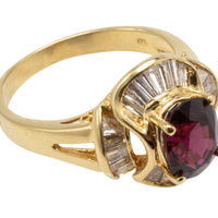 Baguette cut diamond ring with garnet-Vintage Rings-The Antique Ring Shop