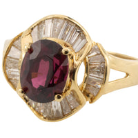 Baguette cut diamond ring with garnet-Vintage Rings-The Antique Ring Shop