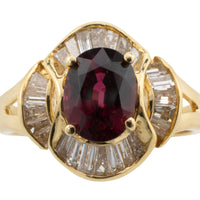 Baguette cut diamond ring with garnet-Vintage Rings-The Antique Ring Shop