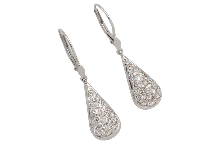 White gold pendant earrings with diamonds-Earrings-The Antique Ring Shop