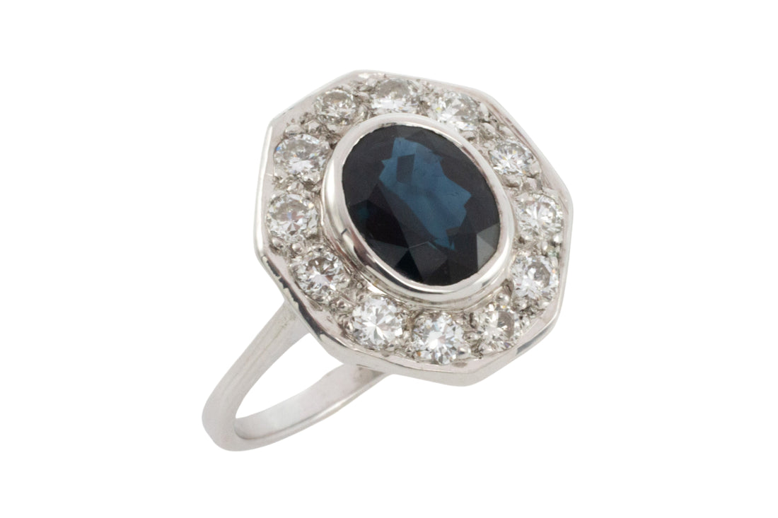 White gold sapphire and diamond ring-engagement rings-The Antique Ring Shop