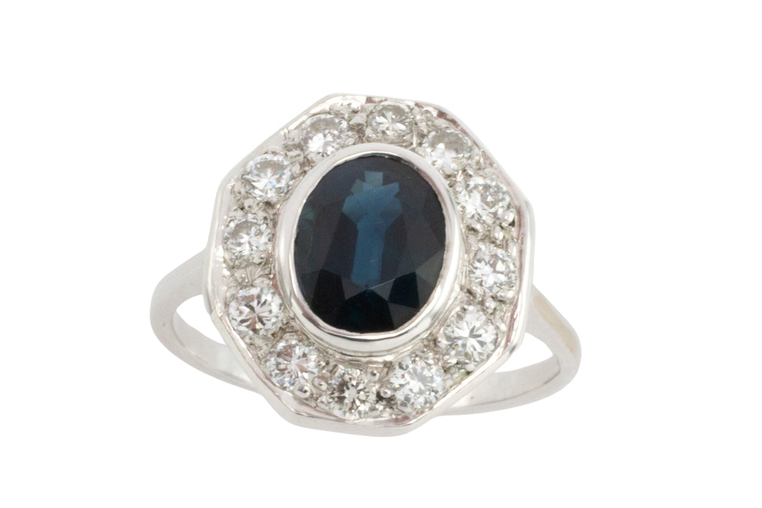 White gold sapphire and diamond ring-engagement rings-The Antique Ring Shop